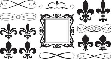 Collection of fleur de lis and ornate frame elements vector