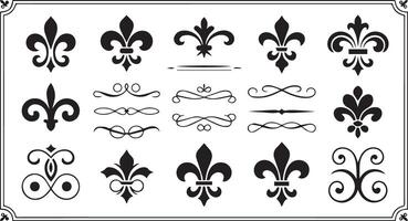 Collection of fleur de lis and ornate swirls design elements vector