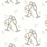 Repetitive pattern from Traditional champagne flutes with ribbon and splashes on white background. Great for wrapping paper, wallpaper, and celebration-themed materials. vector