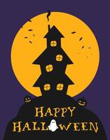 Minimalist Halloween card with a witch silhouette on full moon background vector
