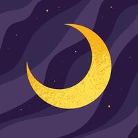 Crescent moon on night sky cloud background vector