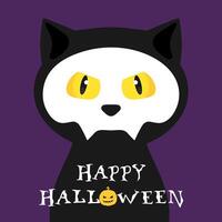 Minimalist Halloween card with a cat. Black cat with a skull on his face vector