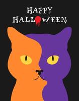 Minimalist Halloween poster card with a cat with a shadow on its face vector