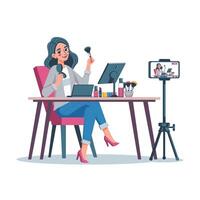 Woman streaming makeup tutorial vector