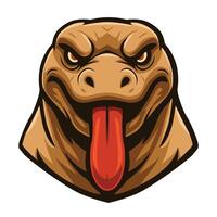 an angry komodo head with its tongue out illustration vector