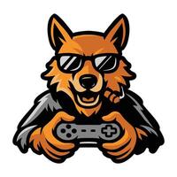 a cartoon wolf wearing sunglasses and holding a controller illustration vector