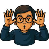 a boy with glasses and a shocked expression illustration vector