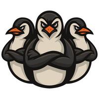 three penguins with angry faces on their arms illustration vector
