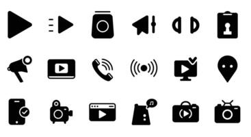 a set of black and white icons that include a camera, microphone, and other items vector
