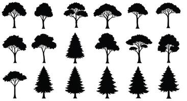 a set of silhouettes of trees on vector