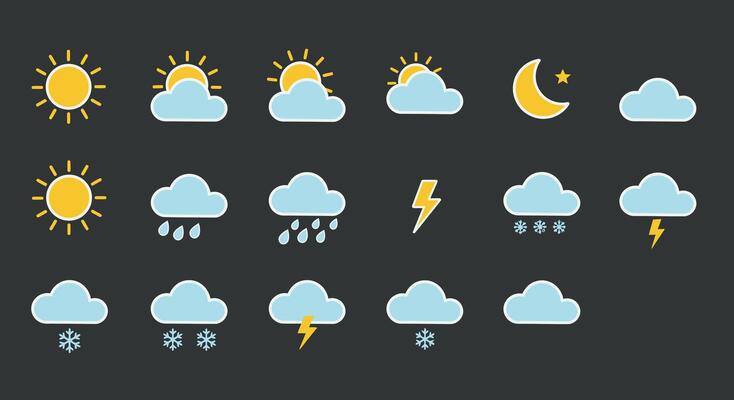 weather icons set on a dark