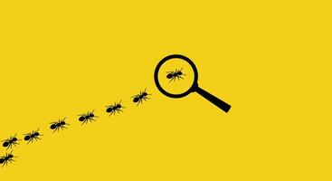 a magnifying glass is in front of a group of ants vector