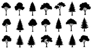 set of silhouettes of trees on a white background vector