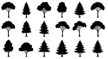 a set of silhouettes of trees on a white background vector