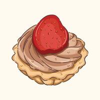 Chocolate tart topped with strawberry vector