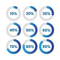 Percentage icons set, blue and white, on white background vector