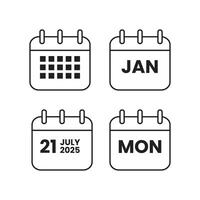 Four Simple Black and White Calendar Icons Displaying Different Dates vector