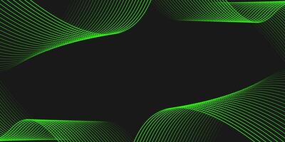 Abstract black elegant background with green shining lines waves modern background for banner, poster, cover, brochure, flyer, website vector