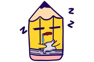 Cute Yellow Pencil Mascot Stickers With Sleeping Expression While Hugging Pillow vector