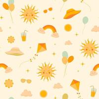 Colorful sun and summer theme patterns vector