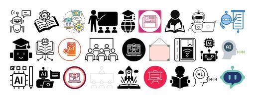 Set of Smart classrooms, EdTech, Digital whiteboards, Smart books, Remote learning and AI Assisted learning icon set collection design. vector