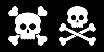 A stark black background hosts two stylized white skull and crossbones icons, evoking themes of danger and adventure in a minimalist graphic design style. vector