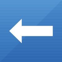 A white arrow, facing left, is set against a bright blue background. The background has a subtle, horizontal texture and a gloss effect creating a visual depth. vector