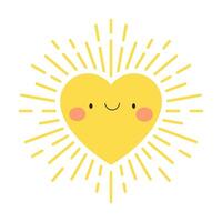 A cheerful, stylized yellow heart with a simple smile radiates sunshine. The heart features rosy cheeks and simple eyes, all against a crisp white backdrop. vector
