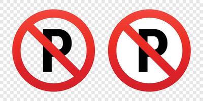 Two prominent no parking signs in bright red and white with a bold 'P' crossed by a red line. These signs clearly communicate a parking prohibition in the area. vector