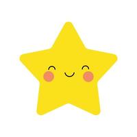A charming cartoon depiction showcases a vibrant yellow star character, complete with a cute, smiling face and rosy cheeks, all set against a clean, white backdrop. vector