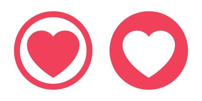 Two stylized red heart icons are displayed on a white background. One heart is filled-in, the other is outlined with a red border. These icons may represent affection and appreciation. vector