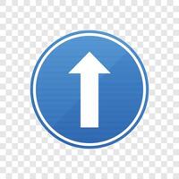 Road sign with a white arrow pointing straight ahead. It is inside a blue circle with a white outline, indicating to go in the direction of the arrow. vector