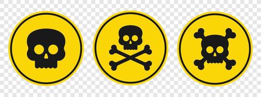 The image features three yellow warning signs. Each sign shows a different skull and crossbones symbol, alerting to potential danger in the surrounding environment. vector