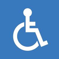 A white, stylized representation of a person in a wheelchair against a blue background. The design suggests accessibility and inclusivity for all individuals. vector