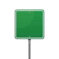 A vibrant green, blank sign with white trim stands ready for customization on a speckled metal pole. The clean design offers a template for directions or information. vector