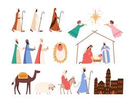 Set of Nativity scene elements, Christianity and Christmas concepts vector