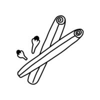 Cinnamon sticks and cloves in hand drawn doodle style, illustration isolated on white background. Aromatic spices cartoon outline drawing. vector