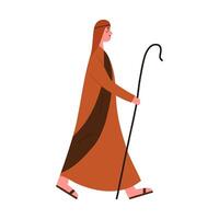 An illustration of a man in a brown robe walking with a stick vector
