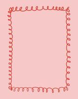 Frame in cute hand drawn style, illustration. Coquette border, great for wedding invitation or greeting cards. A4 format, frame with swirls in whimsical style. vector