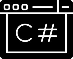 A black and white icon of a computer with the c symbol vector