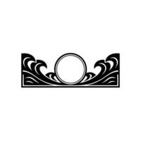 Art Deco Wave Border with Circle Center, Black White. vector