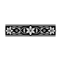 Decorative Floral Border Element Lily, Rose, and Swirls, Black and White. vector