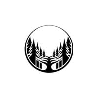 Forest Silhouette Circle , Trees, Black and White. vector
