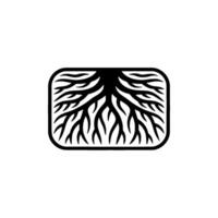 Black Roots Inside Rounded Rectangle, Minimalist Nature. vector