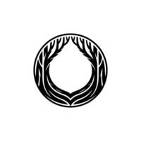 Abstract Tree Branch Circle , Black and White Minimalist Emblem. vector