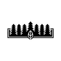 Black and White Forest Evergreen Trees and Leaf Symbol. vector