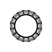 Geometric Circle Frame with Ornate Black Border on White Background. vector
