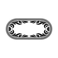 Elegant Black White Oval Frame with Floral Scroll. vector