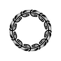 Minimalist Black Leaf Circle Frame on White Background. vector
