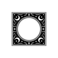 Celestial Frame Moon Star Decorative Element, Black White, Minimalist. vector